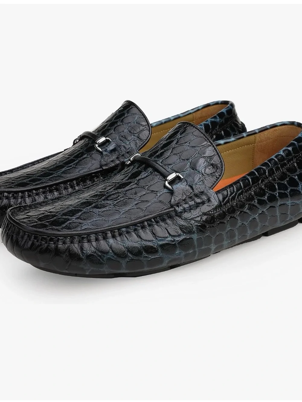 Men's Black Croc-Embossed Leather Loafers